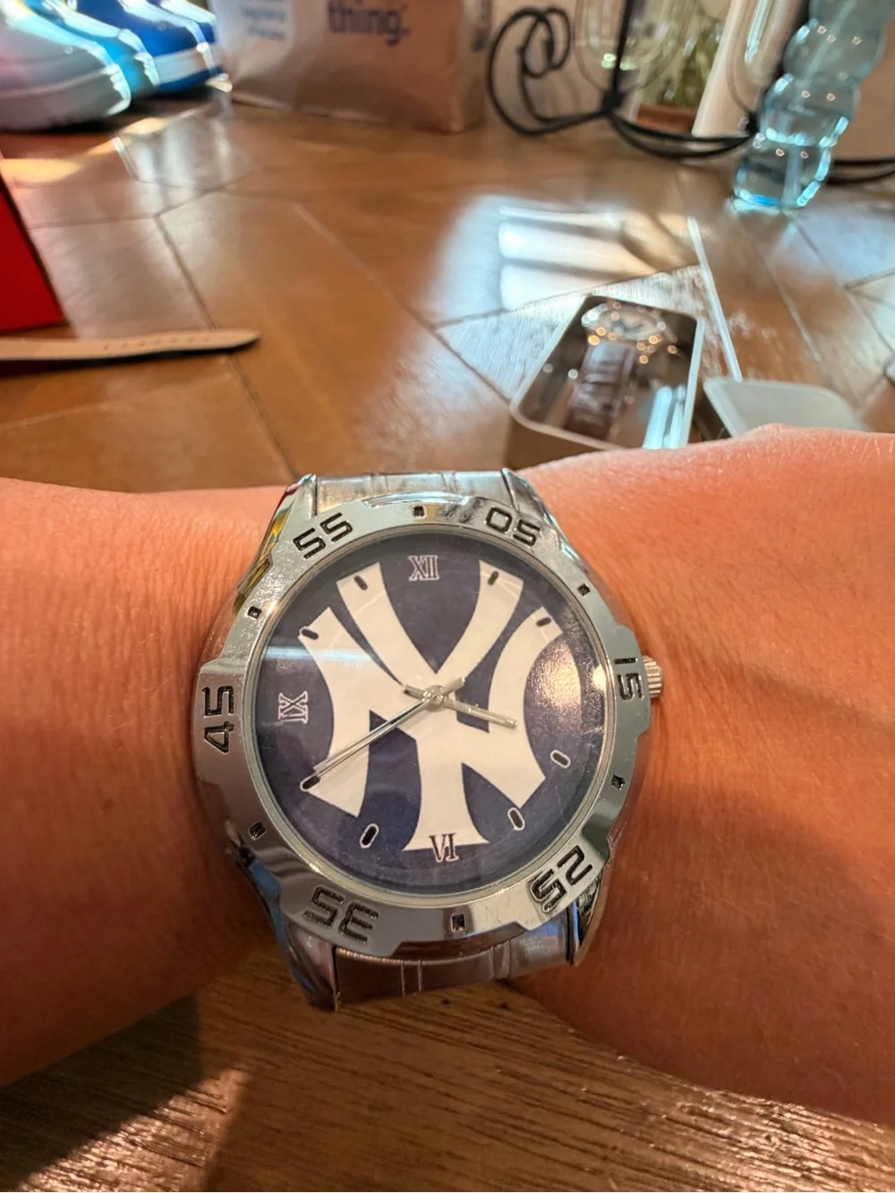 MLB Silver and Navy New York Yankees Logo Men's Watch